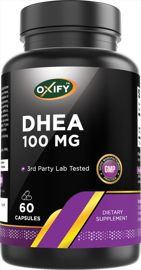 Oxify DHEA 100 mg Per Serving | 60 Capsules | Gluten-Free, Non-GMO | Supplement Made in USA