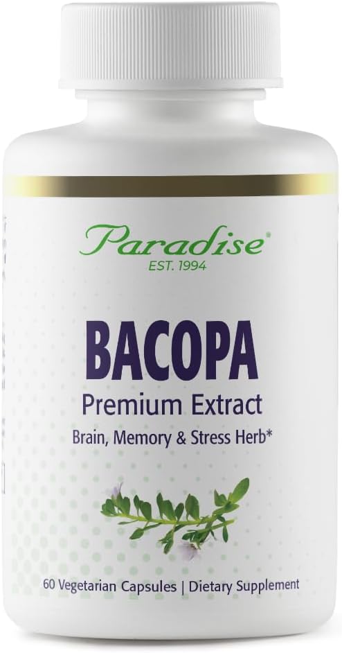 Extracto de Bacopa paradisiaco, vegano, no GMO, libre de gluten, 60 cápsulas