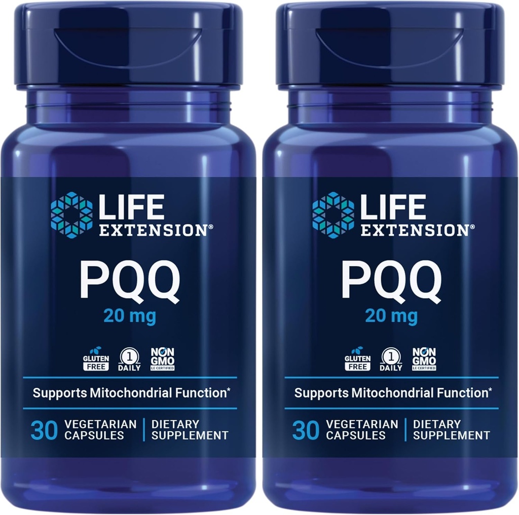 PQQ (Pyrroloquinoline Quinone) 20mg promueve el crecimiento de la nueva mitocondria celular - Gluten-Free, Once-Daily, Non-GMO, Vegetarian - 30 cápsulas vegetarianas (Pack of 2)