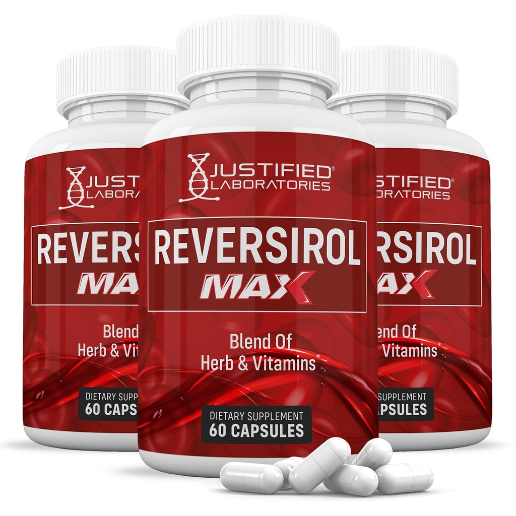 Justified Laboratories (3 Pack) Reversirol Max 1295MG Formula Supplement Pills 180 Capsules