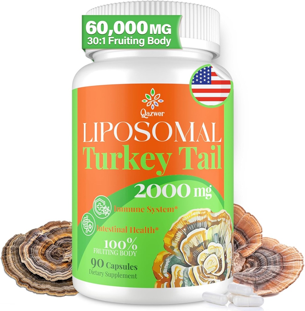 Liposomal Turquía Tail Mushroom Capsules, Alta Absorción Orgánica Turquía Tail Mushroom Extracto 2000MG habit 30:1 Fruiting Body Vida Suplemento Digestive Health, Energy & Immune Support, Non-GMO -90 Capsules