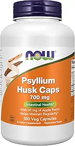 AHORA Suplementos de alimentos, Psyllium Husk Caps 700 mg con 50 mg de Apple Pectin, Salud intestinal*, 180 cápsulas de veg