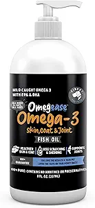 Omegease Fish Oil for Dogs & Cats - Finest for Pets Omega 3 for Cats & Dogs - Suplemento para la piel " Coat, picazón, cama, articulaciones " Immune Health - 100% Puro Omega Fish Oil con EPA " DHA (8 oz)