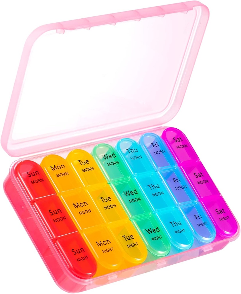 Asprink Pill Organizer 3 veces al día - semanal / día Pill Box 7 días Medicina Organizador, gran caja de píldoras caja 3 veces al día, organizador de píldoras de viaje, para mantener vitaminas, medicina
