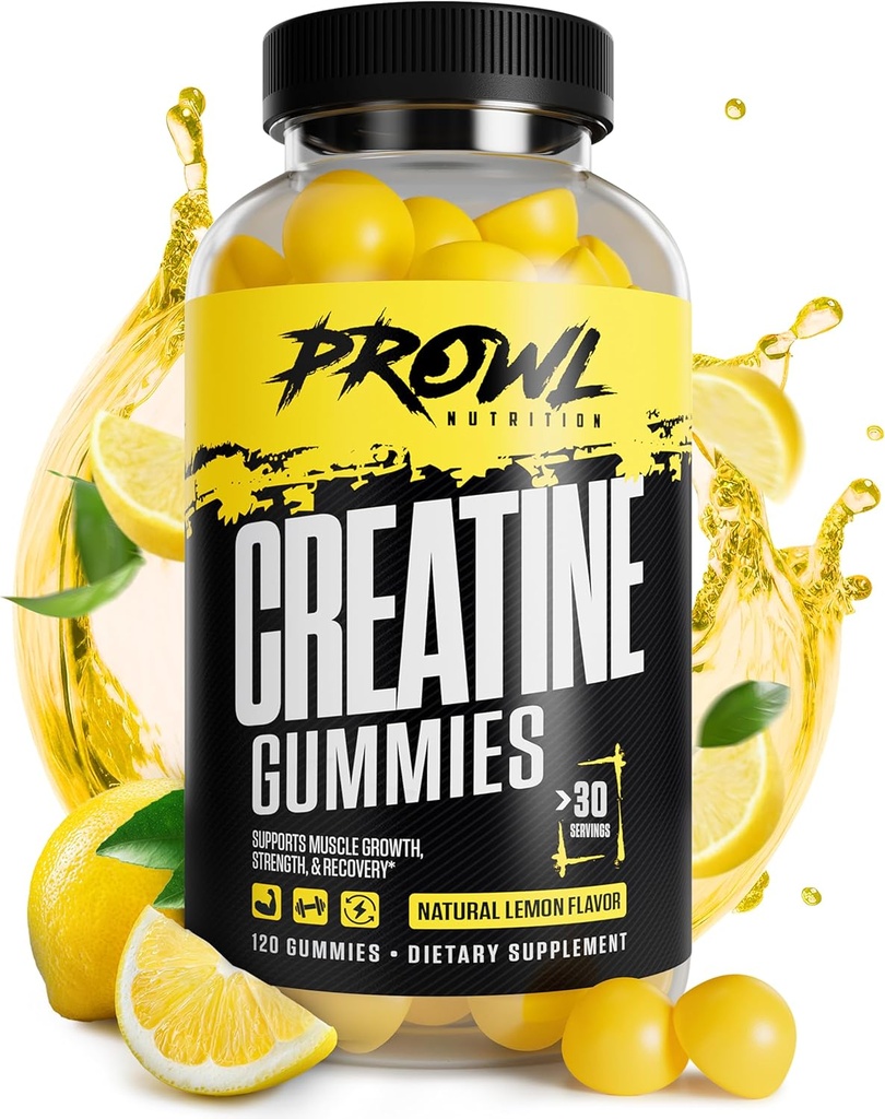 Gummies de Monohidrato de Creatina - Gummies de Creatina para Mujeres - Crecimiento muscular, Fuerza, " Recuperación - Vegan, No-GMO, " Libre de gluten - Sabor de limón natural - (30 Servimientos, 120 Conde)