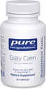 Encapsulaciones puras Daily Calm - Vegan Stress &amp; Sleep Support Supplement - Contiene Ashwagandha, Saffron, GABA &amp; L-Theanine - Non-GMO, Soy-Free &amp; Gluten-Free - 60 cápsulas