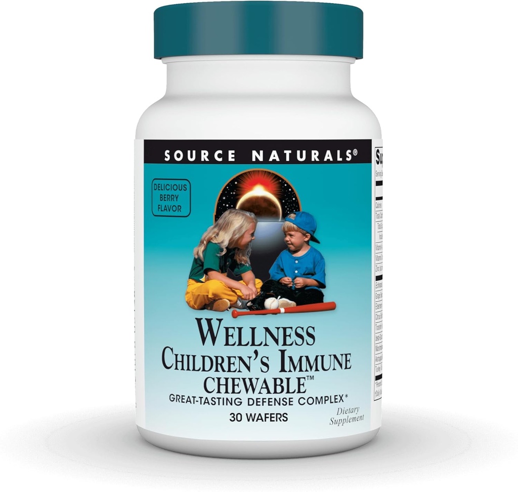 Fuente Natural Wellness Infantil Immune Chewable, Complejo de Defensa de Gran Cosecha, Raspberry Flavored* - 30 Wafers