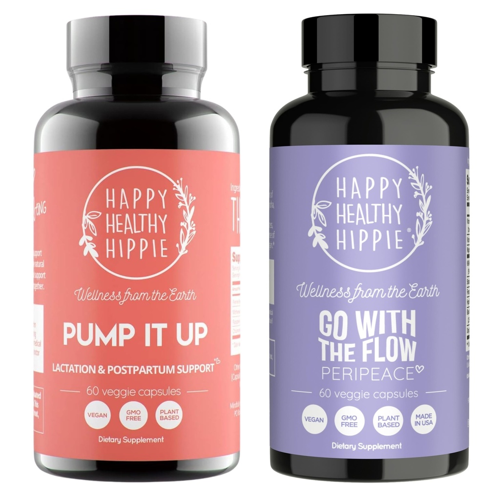 Happy Healthy Hippie PeriPeace Supplements for Women & Pump It Up Lactation Supplement