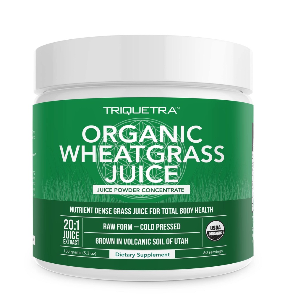 Orgánica Wheatgrass Juice Powder - Orgánica, cultivada en suelo volcánico de Utah - Raw BioActive Form, Cold-Presed Then CO2 Dried, 20:1 Concentrate Juice Extract - Unflavored (5.3 oz – 60 Servings)