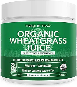 Organic Wheatgrass Juice Powder - Organic, Grown in Volcanic Soil of Utah - Raw BioActive Form, Cold-Pressed Then CO2 Dried, 20:1 Concentrate Juice Extract - Unflavored (5.3 oz – 60 Servings)