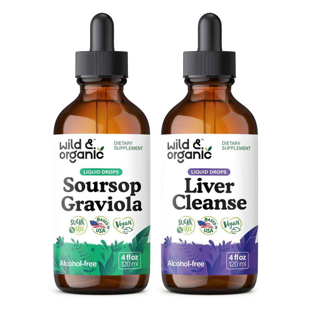 Wild & Organic Soursop Graviola Tincture 4 fl oz & Liver Cleanse Drops 4 fl oz