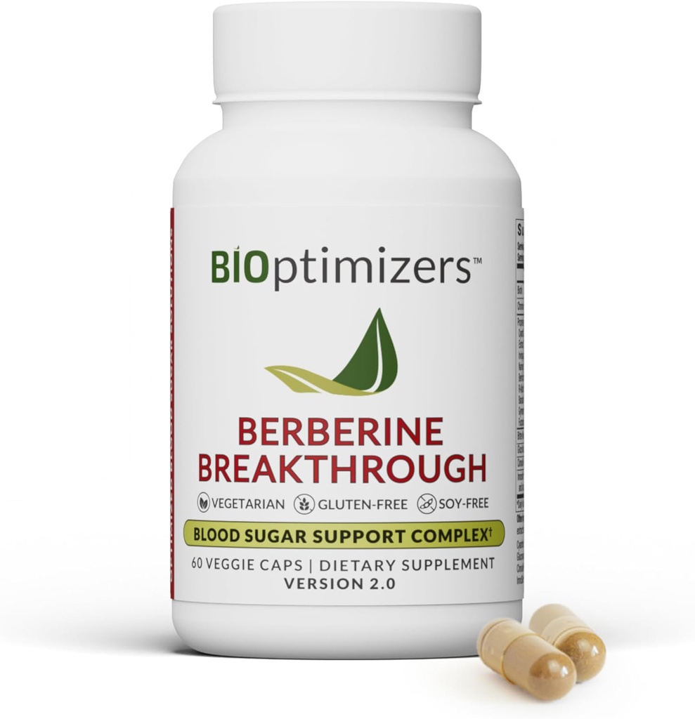 BIOptimizers Berberine Breakthrough 2.0 Supplement, 60 Capsules - Vegetarian, Gluten- and Soy-Free