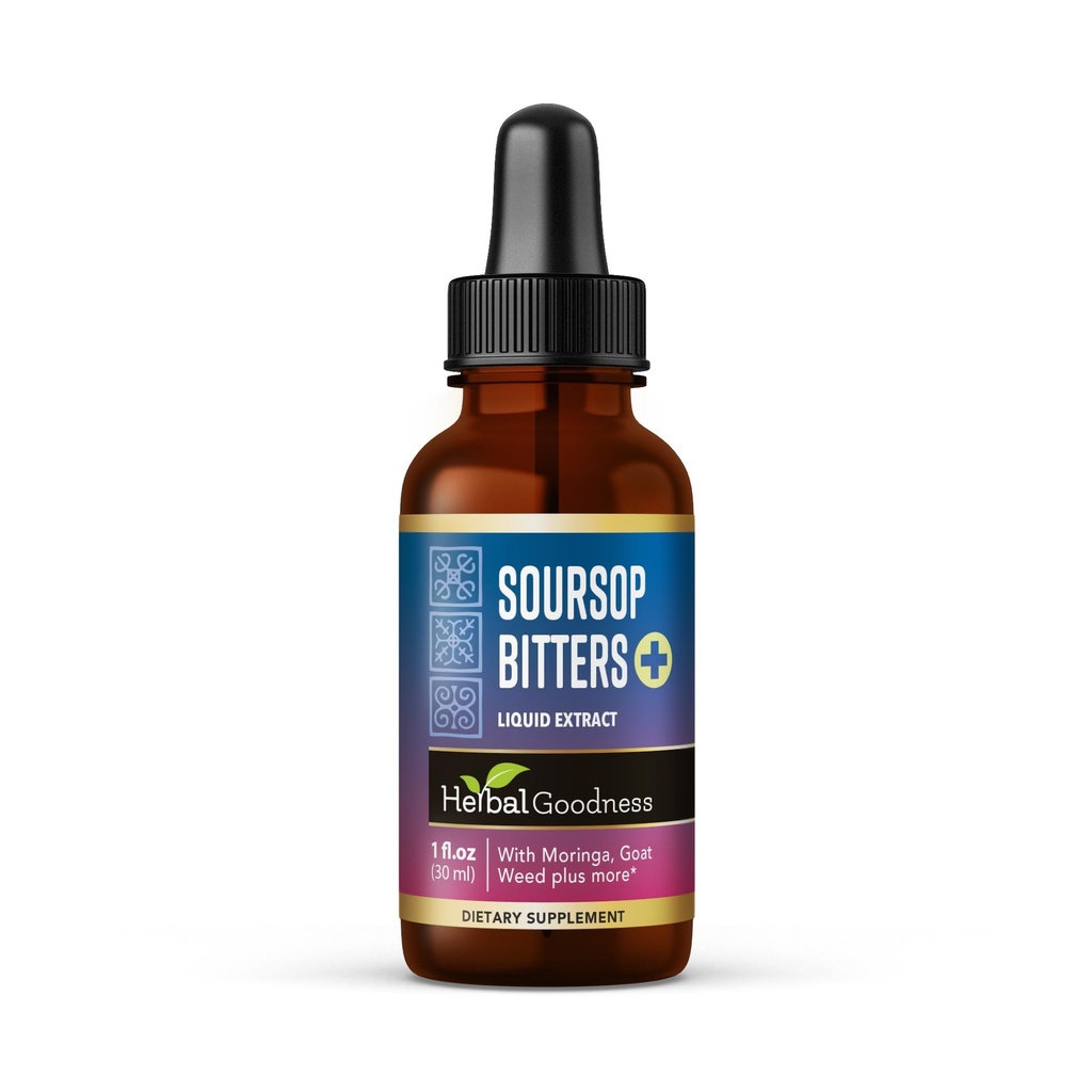 Herbal Goodness Soursop Bitters Liquid Drops 1 Fl Oz – Herbal Cleanse & Natural Detox Tonic with Moringa, Papaya, Burdock, Hibiscus, Guanabana & Ginger Extracts | Digestive Support | Vegan, Non-GMO