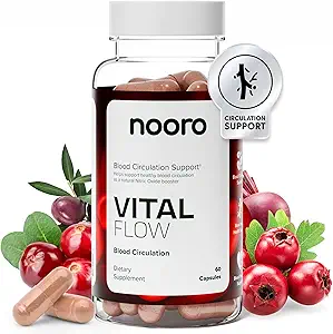 nooro Vital Flow Advanced Blood Circulation Suplemento con Nitric Oxide Boost, Vitamina D3, Magnesium, Probiotic Blend, Veins Support Non-GMO y Gluten Free 60 Capsules