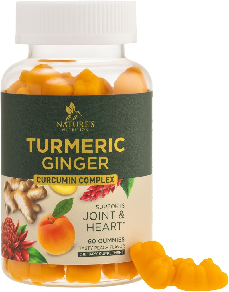 Curcumin Turmeric Suplemento Gummies - 95% Curcuminoides con Turmeric " Ginger, Pepper Negro para la mejor absorción, Apoyo Conjunto Vegano de la Naturaleza, No GMO, Gluten Free, Tasty Peach Flavor - 60 Gummies