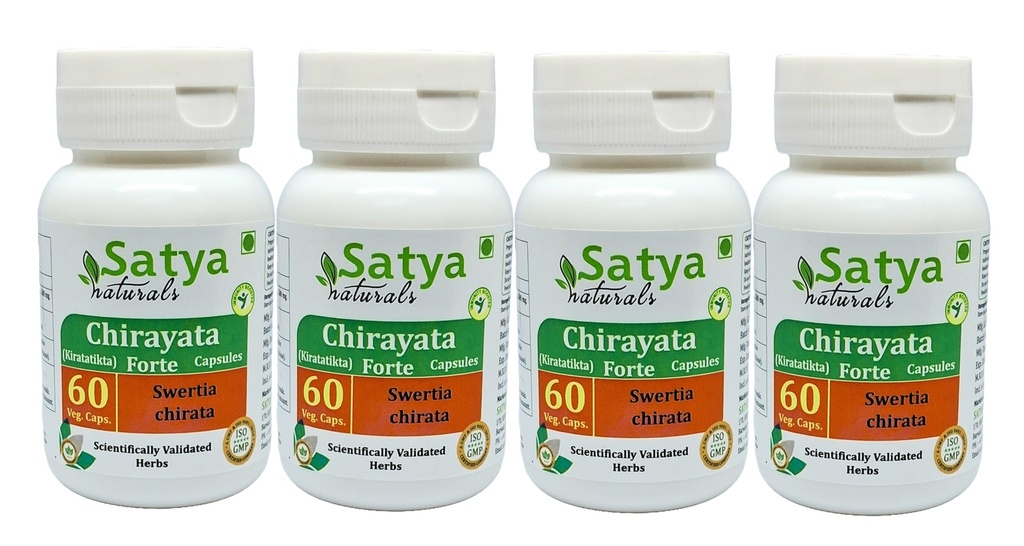 Chirayata Capsule 500 mg. 60 Units per Pack | Swertia Chirata (Kiratatikta) Extract Capsules (Pack of 4)