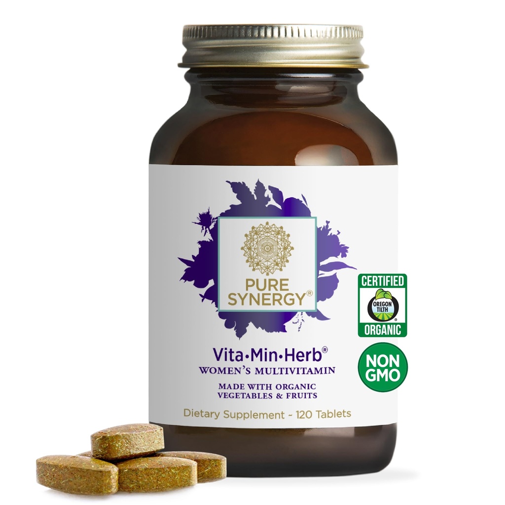 PURE SYNERGY Vita·Min·Herb for Women | Women’s Comprehensive Multivitamin Supplement | Made with Organic Whole Food Non-GMO & Vegan Ingredients | Supports Energy & Immune Health (120 Tablets)