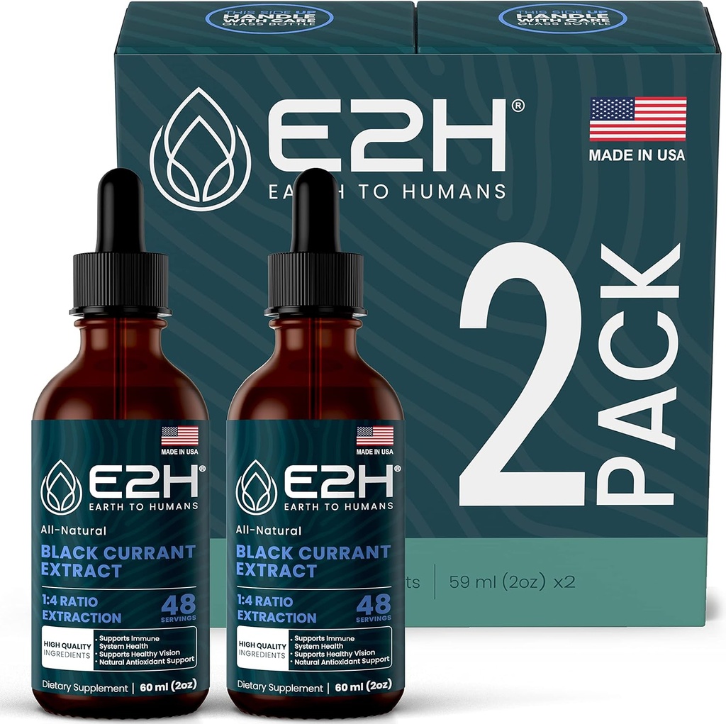 E2H Natural Black Currant Extract, Cold Pressed Black Currant Seed - Immune System Health - Fast Absorbing Liquid (2 Bottles)