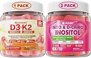 Bundle: Vitamin D3 K2 Filled Gummies & Inositol Gummies Ideal 40:1 Ratio Myo & D-Chiro