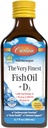 Carlson - The Very Finest Fish Oil + D3, 1600 mg Omega-3, 50 mcg (2000 UI) Vitamina D3, Liquid Fish Oil y D3 Suplemento, Norwegian, Wild Caught, Sustainably Sourced, Lemon, 200 mL (6.7 Fl Oz)