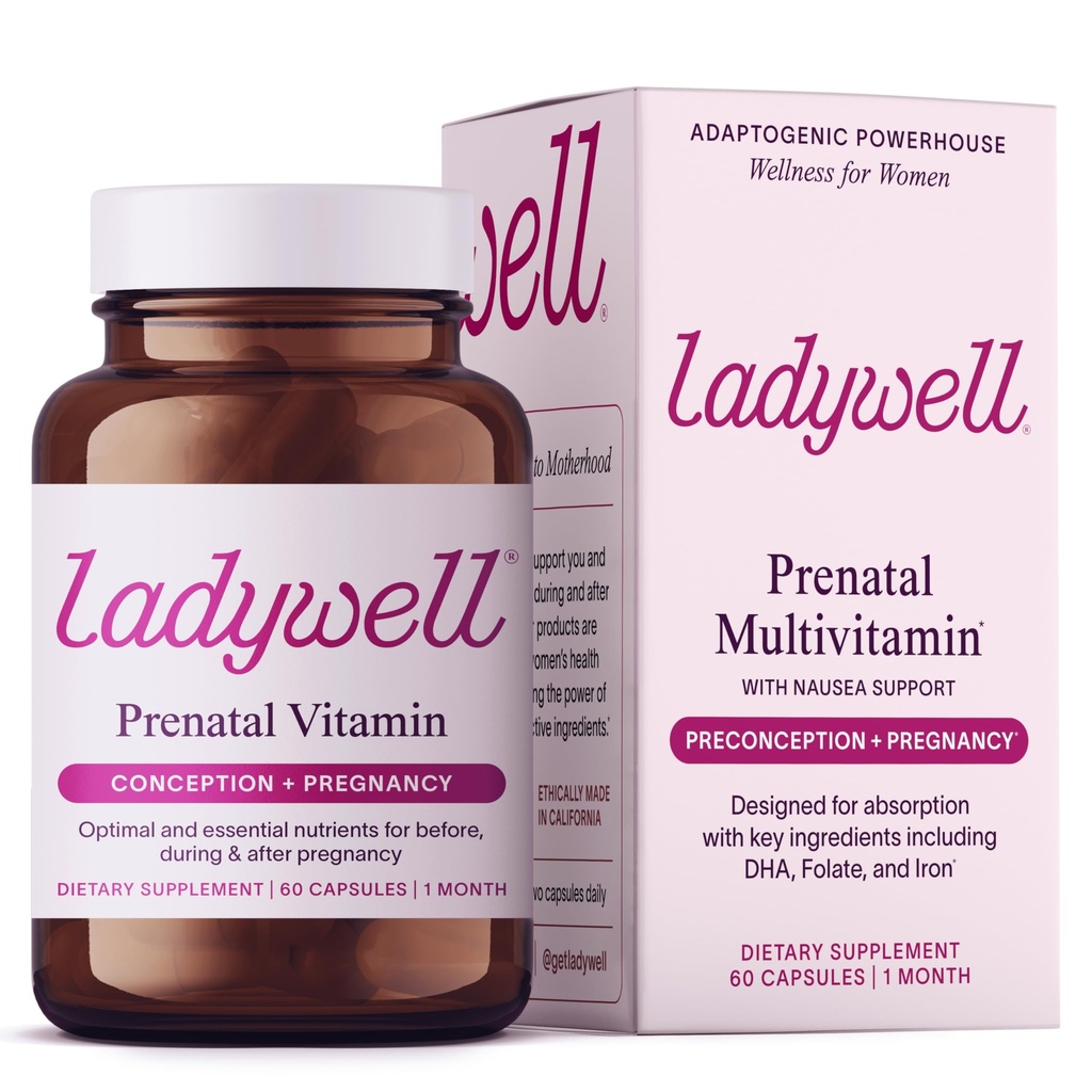 Ladywell Prenatal Multivitamínico Silencio Concepción, Embarazo " Postparto ← Ingredientes clave Incluyendo DHA, Folate " Iron TEN Expertly-Formulated " Tested TEN Designed for Absorption with Nausea Support, 60 Ct