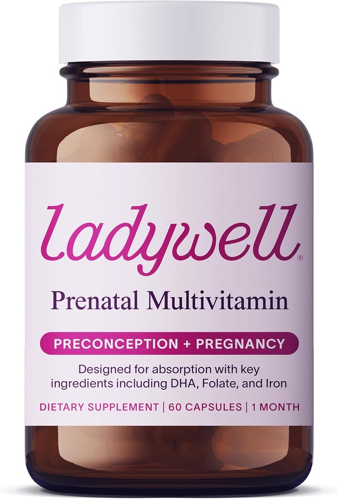 Ladywell Prenatal Multivitamínico Silencio Concepción, Embarazo " Postparto ← Ingredientes clave Incluyendo DHA, Folate " Iron TEN Expertly-Formulated " Tested TEN Designed for Absorption with Nausea Support, 60 Ct