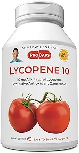 ANDREW LESSMAN Lycopene 10 mg - 180 Softgels -Protective Anti-oxidant Carotenoid. Ayuda a proteger los tejidos de los daños radiológicos libres, soporta el pecho, la próstata, el sistema cardiovascular. No hay aditivos