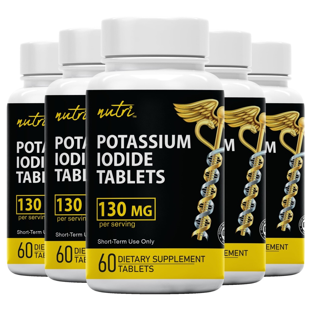 Nature's Fusions Potassium Iodide Tablets, Pack of 5-130mg - 300 Tablets EXP 10/2032 - YODO Naciente - KI Pills - Yoduro de Potasio