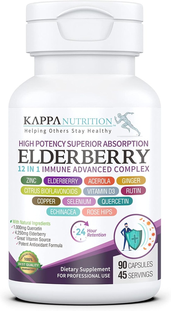 KAPPA NUTRITION Elderberry / 12 en 1 Complejo avanzado (90 cápsulas).