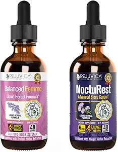 Rejuvica Health Balanced Femme + NoctuRest - Support Female Balance + Sleep - Liquid Delivery for Better Absorption - Dong Quai, Melatonin, Maca, Hops, Chamomile, Theanine &amp; More!