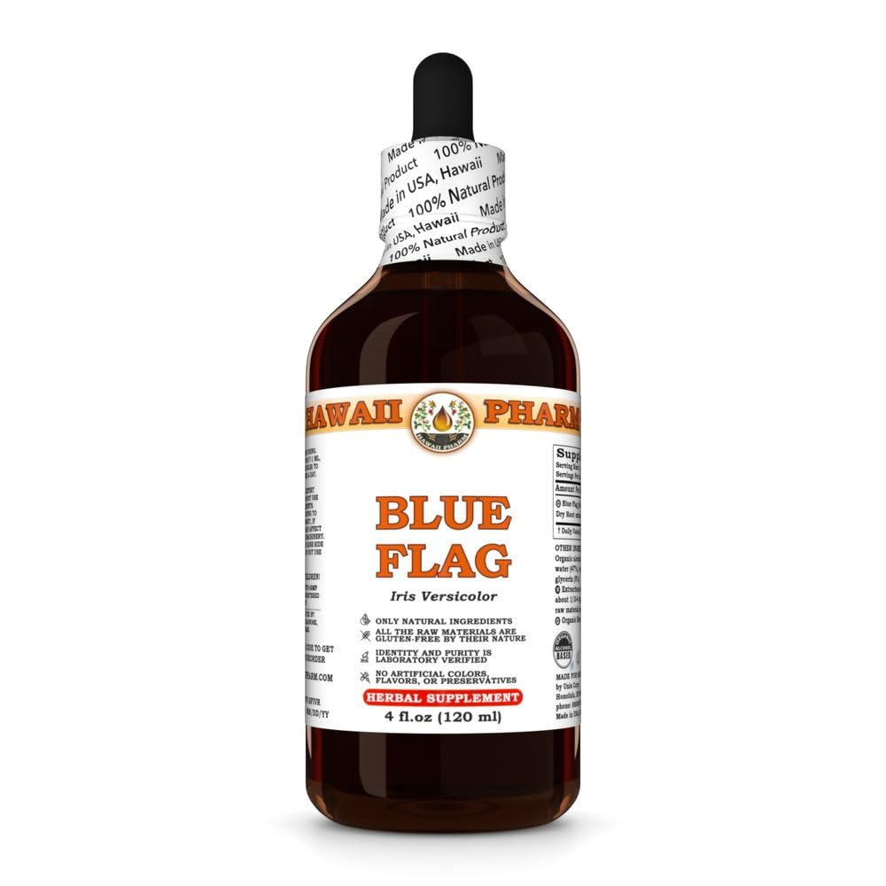 Blue Flag (Iris Versicolor) Dry Root Tincture, Made in Hawaii, Raw Materials, All Natural, Vegan, Pure Liquid Extract - 4 fl.oz