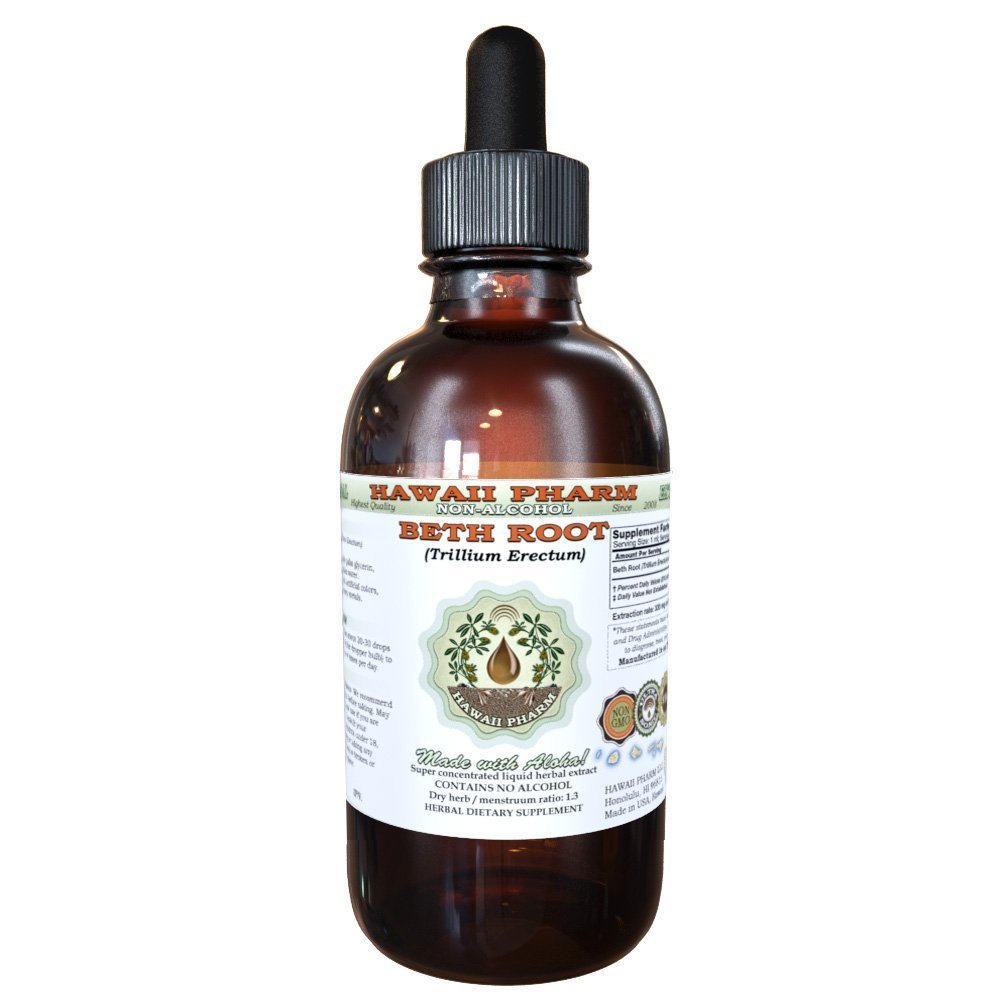 Hawaii Pharm Beth Alcohol-Free Liquid Extract, Beth (Trillium Erectum) Dried Root Glycerite Natural Herbal Supplement 2 oz
