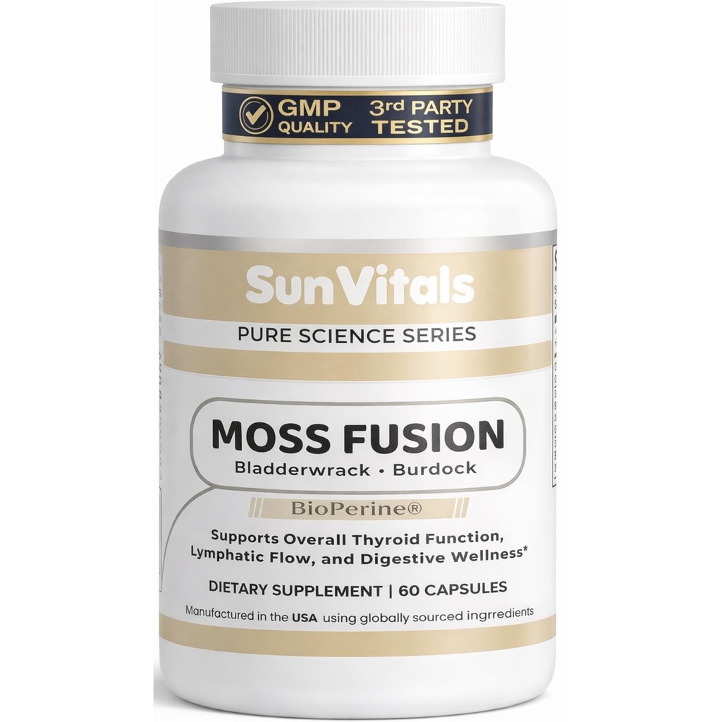 Sun Vitals Moss Fusion Complex – Organic Sea Moss, Bladderwrack & Burdock Root with BioPerine® – 60 Vegan Capsules
