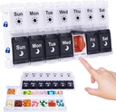 HRX Pack Pill Organizer 2 veces al día, Easy Fill &amp; Open Weekly Medicine Box Vitamin Cases for 7 Day AM PM