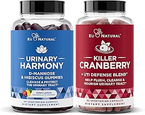 Urinary Tract Supplement Duo, Killer Cranberry Capsules & Urinary Harmony Gummies - UT Defense blends, D-mannose " Hibiscus + Cranberry, Pine Bark, Propolis " Vitamin D, Clinical Strength Ingredients