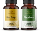 HerBAMAMA Red Sage and Rhodiola Kit - Bundle of 1200 mg Red Sage Dan Shen &amp; 1000 mg Rhodiola Rosea Capsules - Vegan, Non-GMO, Sugar & Gelatin-Free - 2 Pack