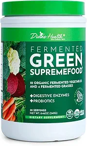 Salud Divina Fermented Green Supremefood ← 14 USDA Orgánica &amp; Fermented Vegetables y Grasses Silencio Probióticos Silencio Enzymes Silencio Apple Cinnamon Flavor ← 30 Serviciones  240g