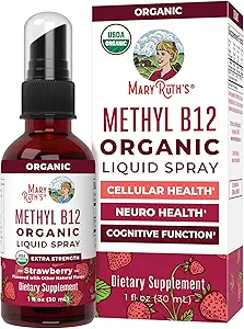 MaryRuth Organics Vitamina B12 Liquid Spray Silencio Vegan, Non-GMO, Gluten-Free TEN USDA Suplemento Orgológico Silencio Energía " Nervous System Support ← B12 Vitaminas para Mujeres " Hombres Silencio 720 mcg Silencio 1 Fl Oz
