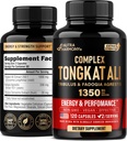 Tongkat Ali Men 1350mg Complex - Fadogia Agrestis | Tribulus Terrestris - Energy, Strength & Performance Support - Extra Strength 200:1 Extract - 3rd Party Tested, Made in USA - 120 Capsules / 2 Month