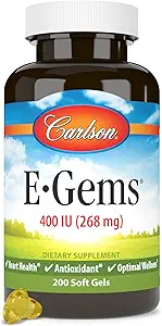 Carlson - E-Gems, 400 UI, salud cardíaca y bienestar óptimo, antioxidante, 200 geles blandos