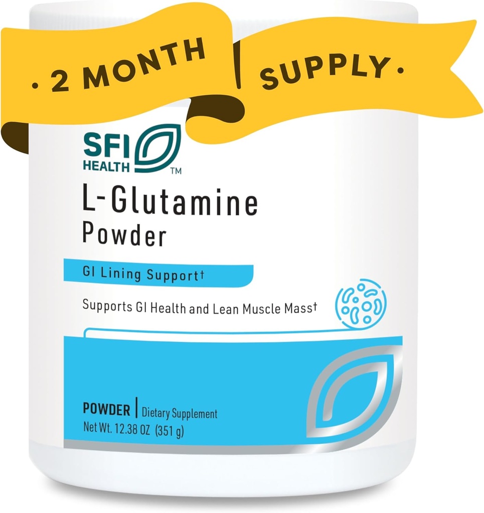 Klaire Labs SFI Health L Glutamine Powder - 5000mg Free-Form & Hypoallergenic Amino Acid - Supports Muscle Recovery, Immune Support and GI Health - Non Dairy & Gluten Free (351 G / 60 Servings)