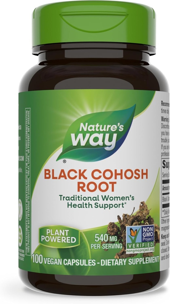 Manera de Cohosh Negro, Apoyo Tradicional para la Salud de las Mujeres*, 540 mg por Serving, Proyecto No-GMO Verificado, 100 cápsulas