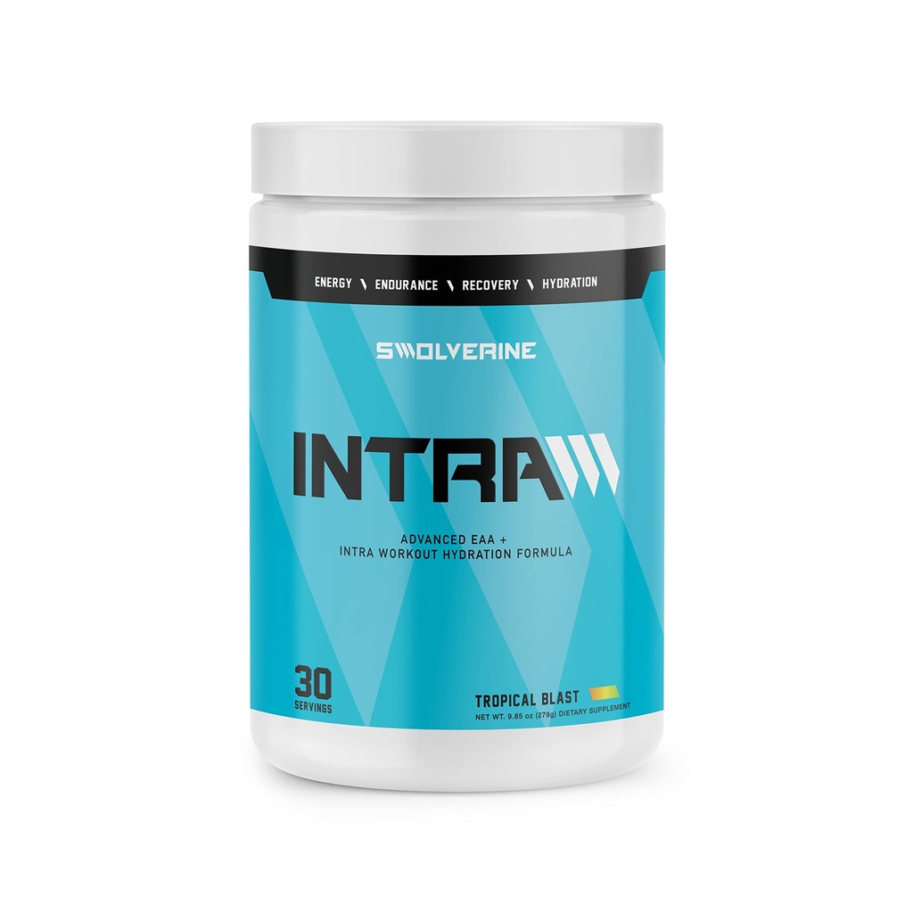 Swolverine Intra | Essential Amino Acids, Electrolytes, Coconut Water, Pomegranate, Tart Cherry, Spirulina, Vegan, Non-GMO, Gluten Free (30 Servings, Tropical Blast)