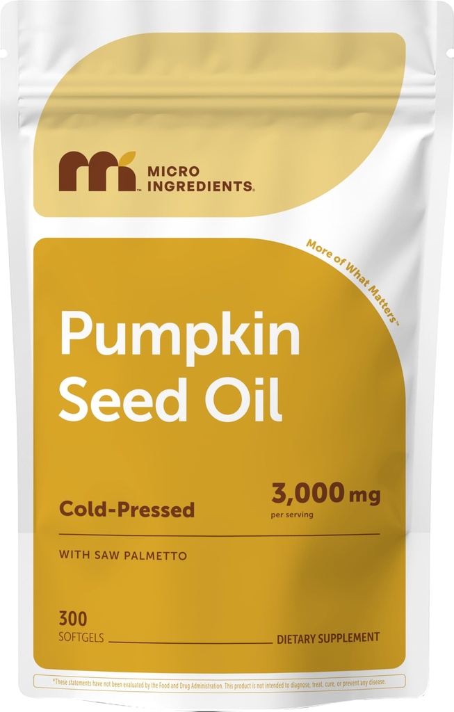 Micro Ingredients Pumpkin Seed Oil with Saw Palmetto,300 Softgels | Cold Pressed, Pure Virgin Oil, Essential Fatty Acids, & Phytosterols | Non-GMO