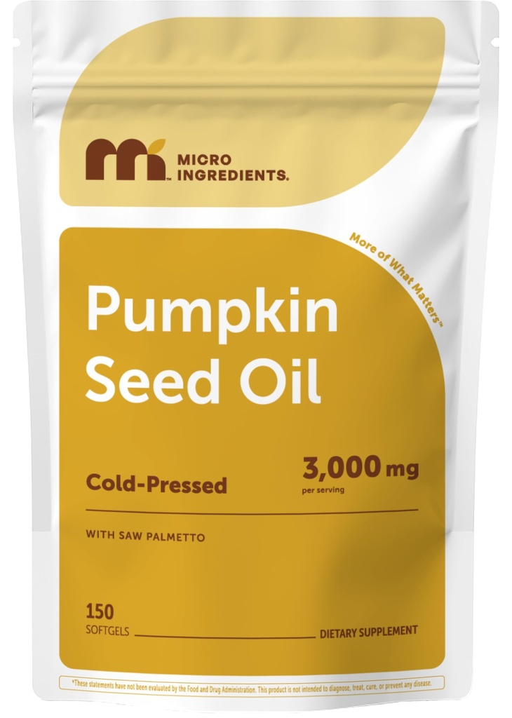 Micro Ingredients Pumpkin Seed Oil with Saw Palmetto, 150 Softgels | Cold Pressed, Pure Virgin Oil, Essential Fatty Acids, & Phytosterols | Natural Herbal Supplement | Non-GMO