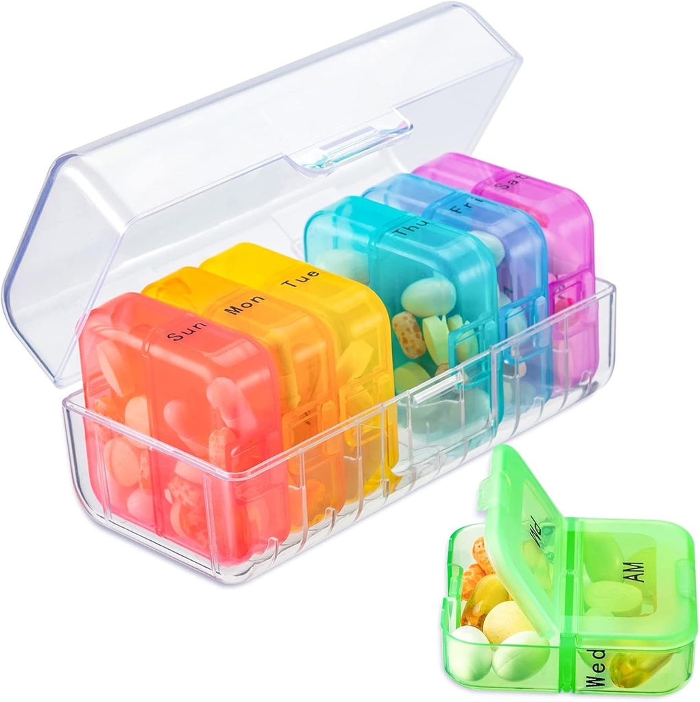 Zoksi Pill Organizer 2 veces al día, semanal 7 día Pill Box, Daily Am Pm Pill Organizer, Travel Pill Case for Medicine, Fish Oils, Vitamina, Suplemento