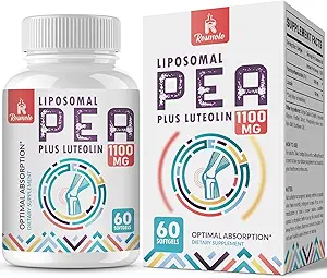 Palmitoylethanolamida Liposomal 1000 mg + Luteolina 100 mg, Pea micronizada 99% Altamente Purificada - Ausorción mejorada y biodisponibilidad, 240 Softgels