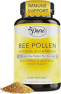 Pure By Nature Bee Pollen Suplemento con Propolis & Royal Jelly for Immune Support, Antioxidant Properties, 120 Non-GMO Vegetarian Capsules