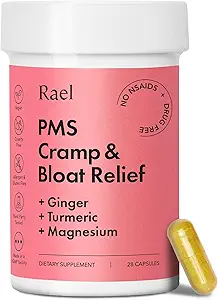 Rael PMS Suplemento, Equilibrio hormonal para Mujeres, Alivio de Cánulas Menstruales, Bloating de Período, Mood Swings Tratamiento con Turmeric, Ginger, Magnesio, No NSAIDs, Vegan (28 Cápsulas)