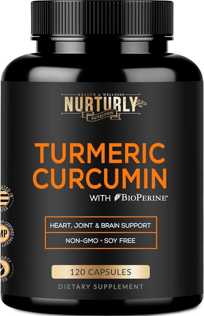 Curcumina Turmérica con BioPerine Black Pepper y 95% Curcuminoids - Alta Absorción Suplementos Turméricos 1300 mg para la salud cardíaca - No GMO, Gluten Gratis - 120 cápsulas